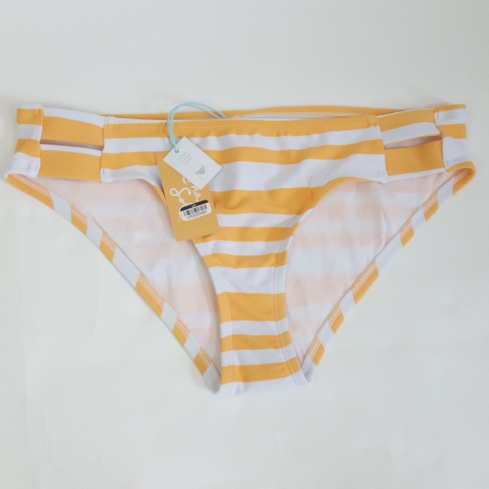 Kona Sol Yellow Striped Textured Bikini Set - Picture 10 of 15